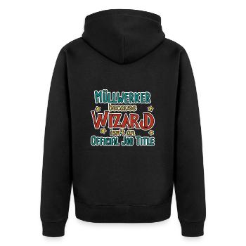 Müllwerker Wizard - Unisex Premium Bio Zip Hoodie - Schwarz - Hinten - Nico (187cm)