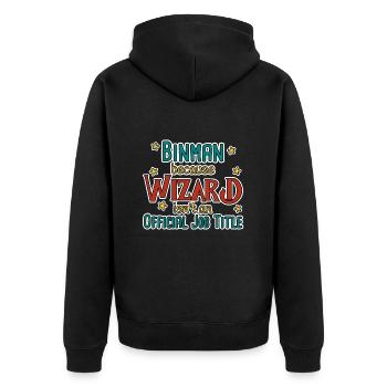 Binman Wizard - Unisex Premium Bio Zip Hoodie - Schwarz - Hinten - Nico (187cm)