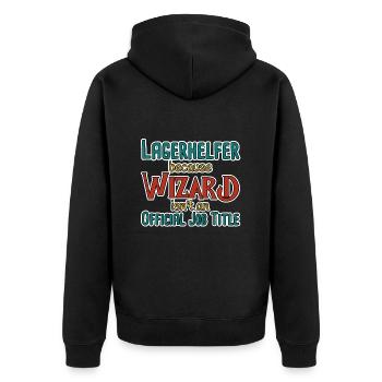 Lagerhelfer Wizard - Unisex Premium Bio Zip Hoodie - Schwarz - Hinten - Nico (187cm)