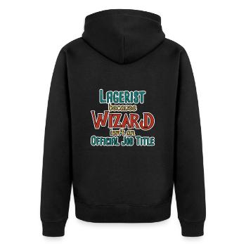 Lagerist Wizard - Unisex Premium Bio Zip Hoodie - Schwarz - Hinten - Nico (187cm)