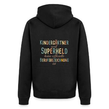 Kindergärtner Superheld Kindergarten - Unisex Premium Bio Zip Hoodie - Schwarz - Hinten - Nico (187cm)