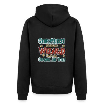 Geophysicist Wizard Geophysik - Unisex Premium Bio Zip Hoodie - Schwarz - Hinten - Nico (187cm)