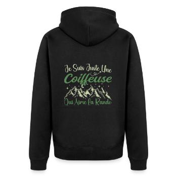 Coiffeuse aventurier passionnée de Randonnée cadea - Veste à capuche bio Premium Unisexe - noir - Dos - Nico (187cm)