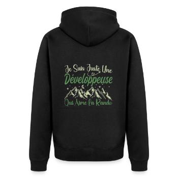 Développeuse aventurier passionnée de Randonnée - Veste à capuche bio Premium Unisexe - noir - Dos - Nico (187cm)
