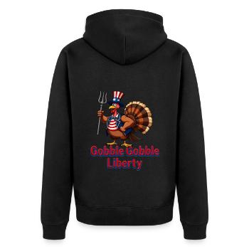 Gobble Gobble Liberty - Unisex Premium Bio Zip Hoodie - Schwarz - Hinten - Nico (187cm)