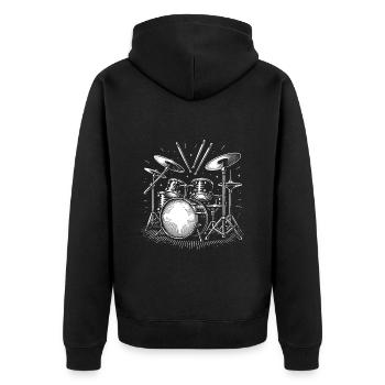Schlagzeug Schlagzeuger Destroy Silence Rockband. - Unisex Premium Bio Zip Hoodie - Schwarz - Hinten - Nico (187cm)