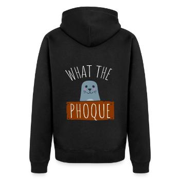 What the phoque humour jeu de mots cadeau drôle - Veste à capuche bio Premium Unisexe - noir - Dos - Nico (187cm)