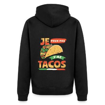 Tacos je peux pas j'ai tacos humour tacos cadeau - Veste à capuche bio Premium Unisexe - noir - Dos - Nico (187cm)