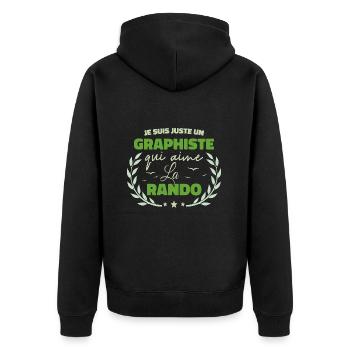 Fier d’être Graphiste et Passionné de la Randonnée - Veste à capuche bio Premium Unisexe - noir - Dos - Nico (187cm)