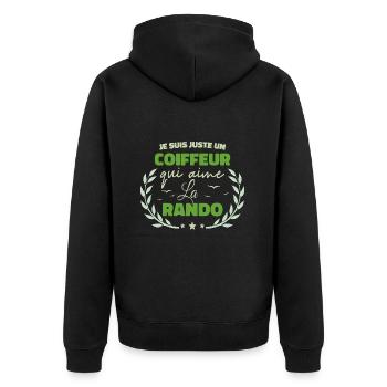 Fier d’être Coiffeur et Passionné de la Randonnée - Veste à capuche bio Premium Unisexe - noir - Dos - Nico (187cm)