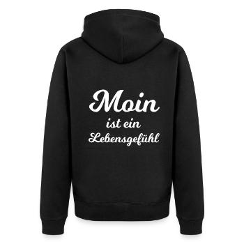 Moin ist ein Lebensgefühl - Spruch Norddeutsch - Unisex Premium Bio Zip Hoodie - Schwarz - Hinten - Nico (187cm)