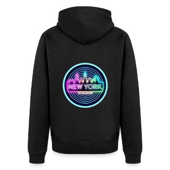 1980's Synthwave Neon New York - Retro Neon Vibes - Unisex Premium Organic Zip Hoodie - black - Back - Nico (187cm)