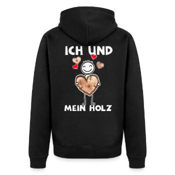Ich und mein Holz HDGDL - Unisex Premium Bio Zip Hoodie - Schwarz - Hinten - Nico (187cm)