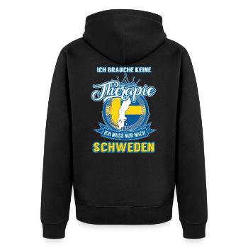 Therapie Schweden - Unisex Premium Bio Zip Hoodie - Schwarz - Hinten - Nico (187cm)