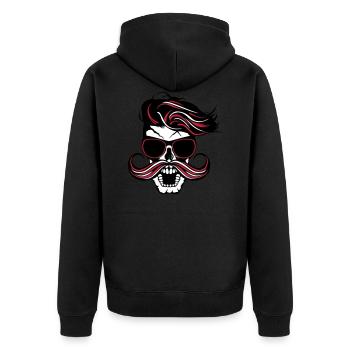 tete de mort hipster fantaisie punk coiffure moust - Unisex Premium Bio Zip Hoodie - Schwarz - Hinten - Nico (187cm)
