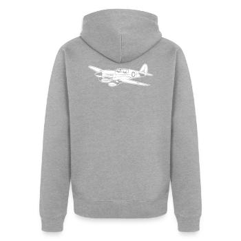 Fighter / pilote de chasse Warhawk 02_weiß - Veste à capuche bio Premium Unisexe - gris chiné - Dos - Nico (187cm)