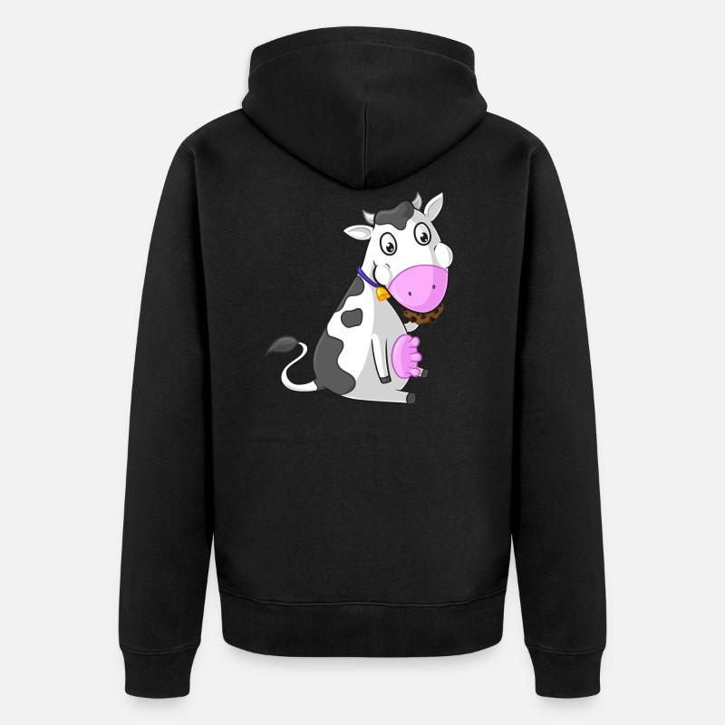 Mampfende Comic Kuh - Unisex Premium Bio Zip Hoodie - Schwarz