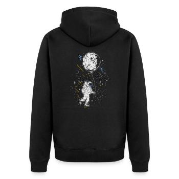 Astronaut mit Ballon - Weltraum Mond Raumfahrer - Unisex Premium Bio Zip Hoodie - Schwarz - Hinten - Nico (187cm)