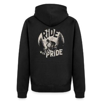 Stolzes MTB Mountainbike Downhill Enduro Geschenk - Unisex Premium Bio Zip Hoodie - Schwarz - Hinten - Nico (187cm)