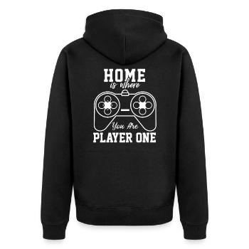 Home is where you are player one - Unisex Premium Bio Zip Hoodie - Schwarz - Hinten - Nico (187cm)
