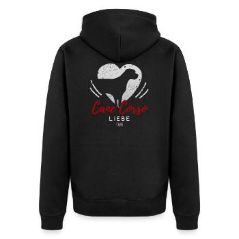 Cane Corso Liebe mit Herz - Unisex Premium Bio Zip Hoodie - Schwarz - Hinten - Nico (187cm)