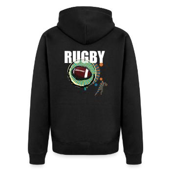 Rugby - Unisex Premium Bio Zip Hoodie - Schwarz - Hinten - Nico (187cm)