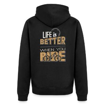 MTB Mountainbike Downhill Enduro Berge Geschenk - Unisex Premium Bio Zip Hoodie - Schwarz - Hinten - Nico (187cm)