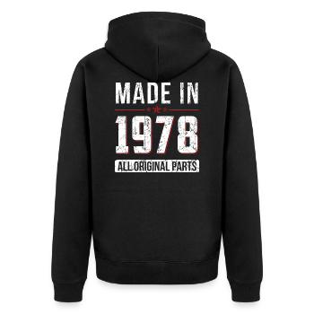 Fabriqué en 1978 Toutes les pièces d'origine - Anniversaire - Veste à capuche bio Premium Unisexe - noir - Dos - Nico (187cm)