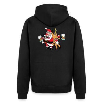 Lustiges Rentier Weihnachten Christmas Xmas - Unisex Premium Bio Zip Hoodie - Schwarz - Hinten - Nico (187cm)