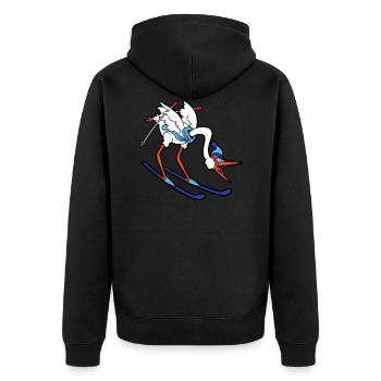 Niedlicher Lustiger Cooler Storch Skier Ski - Unisex Premium Bio Zip Hoodie - Schwarz - Hinten - Nico (187cm)