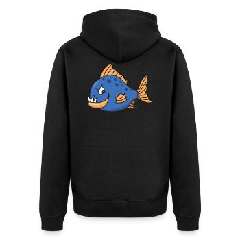 Funny Cute Cool Fish Piranha - Unisex Premium Organic Zip Hoodie - black - Back - Nico (187cm)