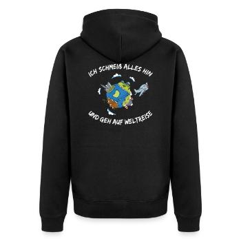 I go on a world trip - travel - adventure - Unisex Premium Organic Zip Hoodie - black - Back - Nico (187cm)