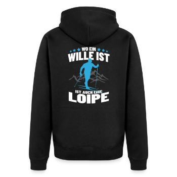 Stolzes Langlauf Wintersport Loipe Ski Geschenk - Unisex Premium Bio Zip Hoodie - Schwarz - Hinten - Nico (187cm)