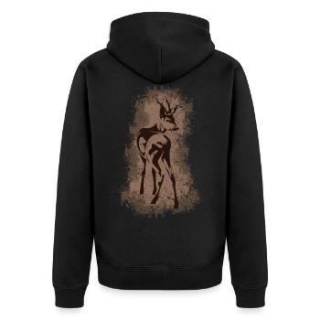 Hirsch - Unisex Premium Bio Zip Hoodie - Schwarz - Hinten - Nico (187cm)