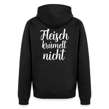 Fleisch krümelt nicht - Unisex Premium Bio Zip Hoodie - Schwarz - Hinten - Nico (187cm)