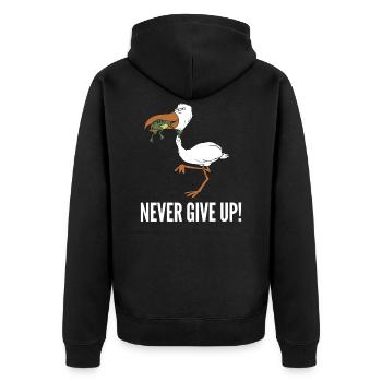 Never Give Up - Unisex Premium Bio Zip Hoodie - Schwarz - Hinten - Nico (187cm)