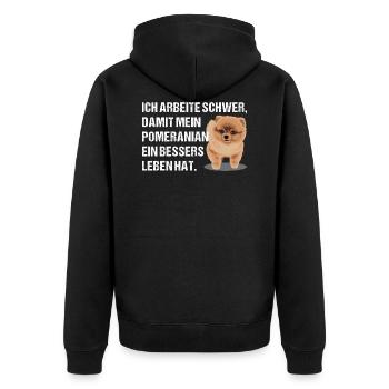 Zwergspitz Pomeranian T-Shirt Geschenk - Unisex Premium Bio Zip Hoodie - Schwarz - Hinten - Nico (187cm)