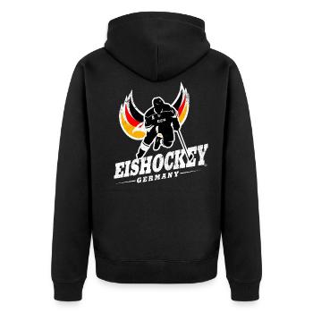 DEUTSCHLAND EISHOCKEY TEAM GERMANY ADLER - Unisex Premium Bio Zip Hoodie - Schwarz - Hinten - Nico (187cm)