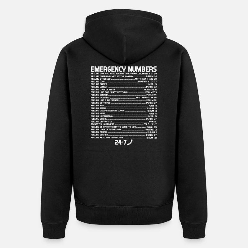 Bible Numéros d’urgence d’urgence Foi - Veste à capuche bio Premium Unisexe - noir