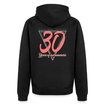 30 Dreißig - Unisex Premium Bio Zip Hoodie - Schwarz - Hinten - Nico (187cm)