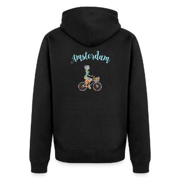 Amsterdam T-Shirt Bicycle Souvenir Gift - Unisex Premium Organic Zip Hoodie - black - Back - Nico (187cm)