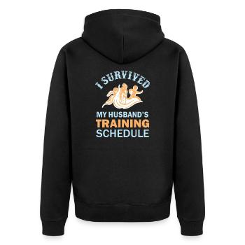 J'ai survécu à l'entraînement de mon mari - Triathlon - Veste à capuche bio Premium Unisexe - noir - Dos - Nico (187cm)