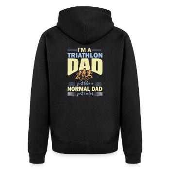 Triathlon Dad - Vater - Triathlet - Papa - Unisex Premium Bio Zip Hoodie - Schwarz - Hinten - Nico (187cm)