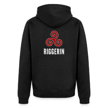 "Riggerin '- dark textiles - Unisex Premium Organic Zip Hoodie - black - Back - Nico (187cm)