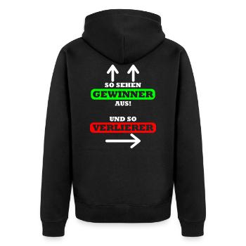 So sehen Gewinner aus Spruch Shirt Design Geschenk - Unisex Premium Bio Zip Hoodie - Schwarz - Hinten - Nico (187cm)