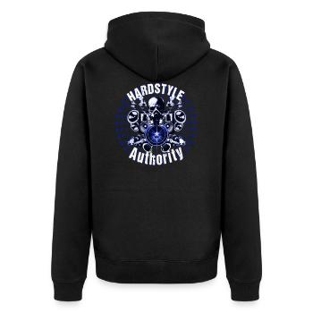 Hardstyle Authority Festival Blau Extrem Bass Beat - Unisex Premium Bio Zip Hoodie - Schwarz - Hinten - Nico (187cm)