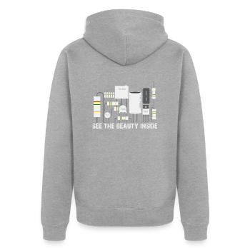 See The Beauty Inside Elektrotechnik Freak Lustig - Unisex Premium Bio Zip Hoodie - Grau meliert - Hinten - Nico (187cm)