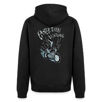 faster than lightning - Unisex Premium Bio Zip Hoodie - Schwarz - Hinten - Nico (187cm)