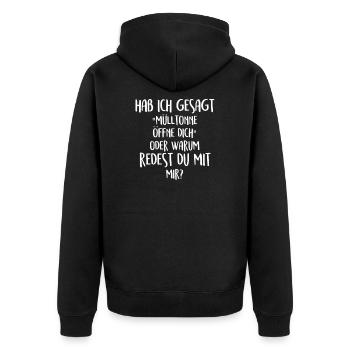 Lustiger Spruch - Unisex Premium Bio Zip Hoodie - Schwarz - Hinten - Nico (187cm)