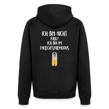 Lustiger Spruch - Unisex Premium Bio Zip Hoodie - Schwarz - Hinten - Nico (187cm)